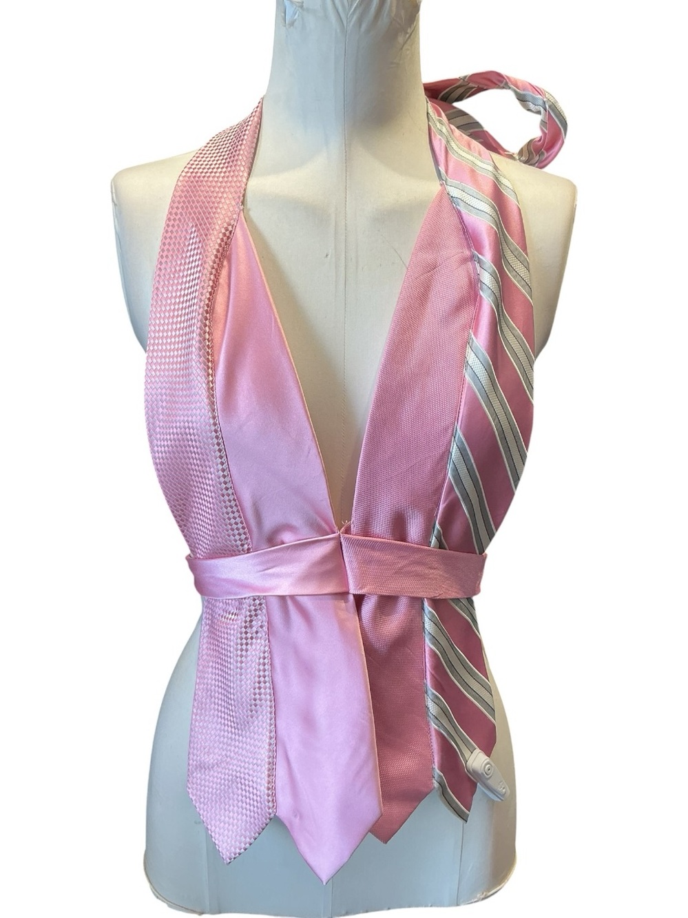 Handmade Vintage 1990’s Multi Colored Upcycled Silk Tie Halter Top
